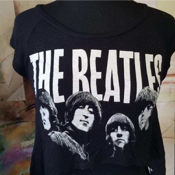 The Beatles cropped black t shirt size S. 100% ray - Picture 1 of 11